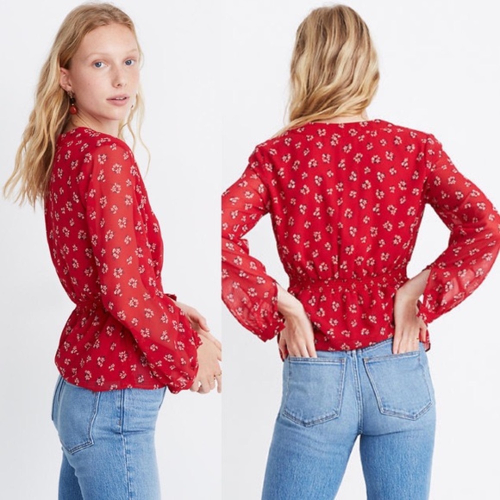 Madewell v-neck peplum floral lillies top